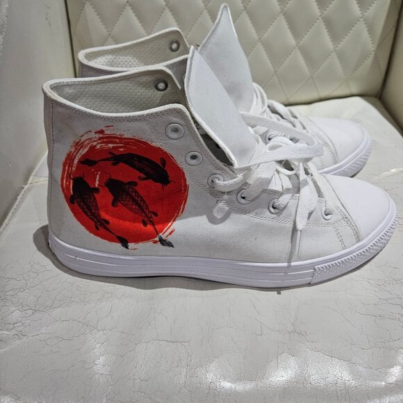 RAAD Shop White Canvas High-Top Sneakers With Red Koi Fish Design US 11M / EU 45 - Picture 4 of 8